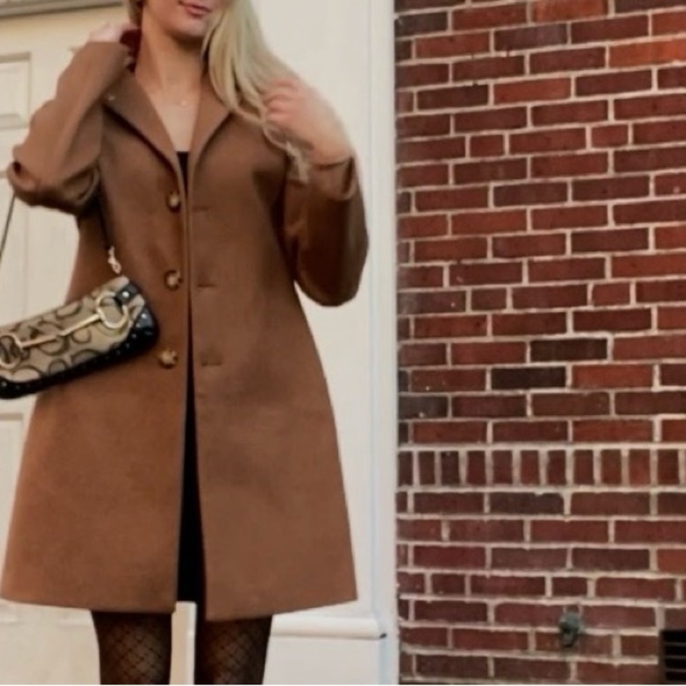 Calvin Klein Women's Tan Blazer style trench coat with gold CK pin